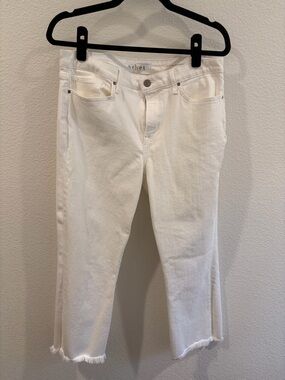 Velvet by Graham & Spencer White Cropped Frayed-Hem Jeans